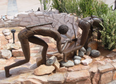 95% of the Namibian people are from different tribes. This fountain art showcases two Bushmen hunting with their poison darts.