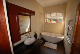 Here is a photo of our sleek modern bathroom with soaking tub....