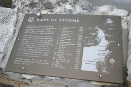 The Cape of Good Hope has also been known for centuries as the Cape of Storms. This steel plate map of sunken vessels is mounted on a pathway on the ridge of Table Mountain. When the weather is good, and it mostly is, the ocean below looks like a mill pond. But the winter storms on the South Atlantic can be quite awesome. As the plaque reads, there were over 650 ships lost in these waters over the last 400 years.