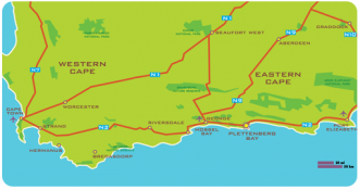 The Eastern Cape's capital is Bhisho, and its two largest cities are Port Elizabeth and East London. It was formed in 1994 out of the "independent" Xhosa homelands of Transkei and Ciskei, together with the eastern portion of the Cape Province. Landing place and home of the 1820 settlers, the central and eastern part of the province is the traditional home of the Xhosa people. This region is the birthplace of many prominent South African politicians, such as Nelson Mandela, Oliver Tambo, Walter Sisulu, Govan Mbeki, Raymond Mhlaba, Robert Mangaliso Sobukwe, Chris Hani, Thabo Mbeki, Steve Biko and Charles Coghlan.

You will surely enjoy your travels across the Garden Route- there are many adventures just waiting for our Silkbush friends!