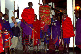 The "floorshow" was a group of these Maasai guys who had the least "creative" dance we had ever seen. Every so often one just jumps straight up, seemingly in some sort of competition. However, the highest jumping reportedly attracts the best brides ...!