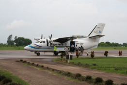 This is the kind of two engine airplane that took us from Nairobi (Kenya) to Zanzibar (Tanzania), and back from Pemba. They are safe and modern, but certainly not luxurious; they hold about 20 passengers. The inter-island flights, however, are often in single engine planes that hold 10 or less, and luggage has to be very limited. (Overweight luggage is expensive.)