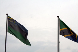 Zanzibar and Pemba are a part of Tanzania, but consider themselves so sufficiently separate that they have their own islands' flags. The Tanzanian flag is on the right, and it is incorporated into the Zanzibari/Pemba flag, which uses the same colors in a different pattern.