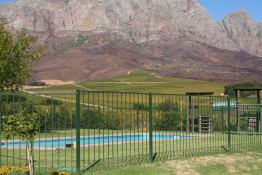 The Manager's House boasts a beautiful pool for the hard-working Roos family. While the safety fence around the pool was necessary with children running around, the wildfire scared hills in the background in this photo are another sort of danger to be aware of. Luckily, we did not lose any of our vineyards to a big fire in 2006, but some of our neighbors did.